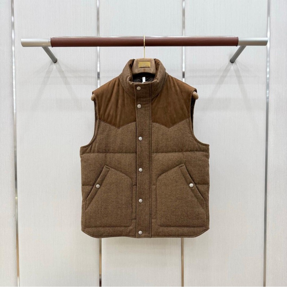 Brunello Cucinelli Brown Quilted Wool Vest